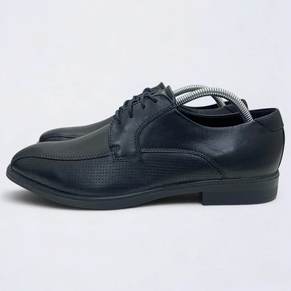 ECCO Helsinki 2.0 Derby Shoes Men's 8 Black Leather Perforated‎ Square Toe NWOB